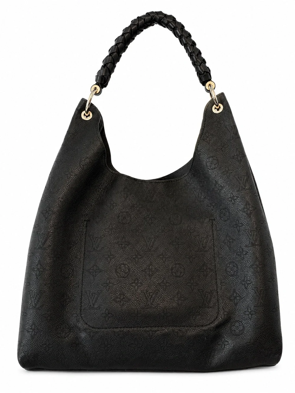 Louis Vuitton Black Monogram-Embossed Hobo with LV Leather Tag